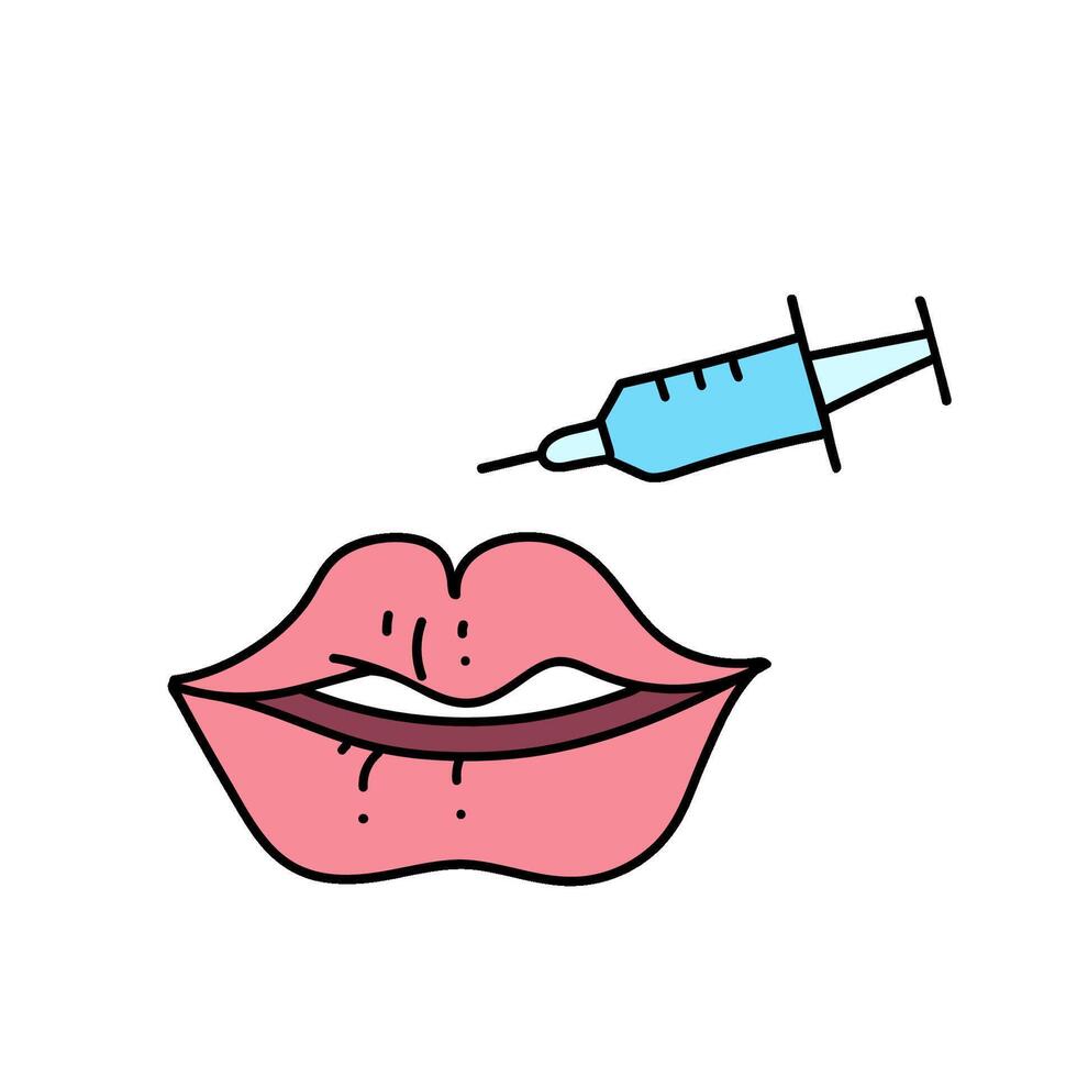 women beauty lip filler hand drawn color illustration vector