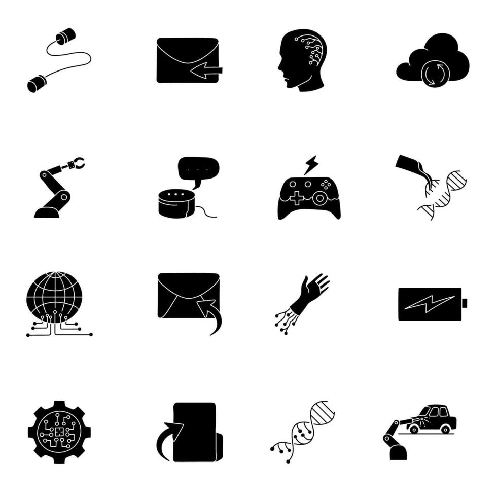 black hand drawn technology icon set vector
