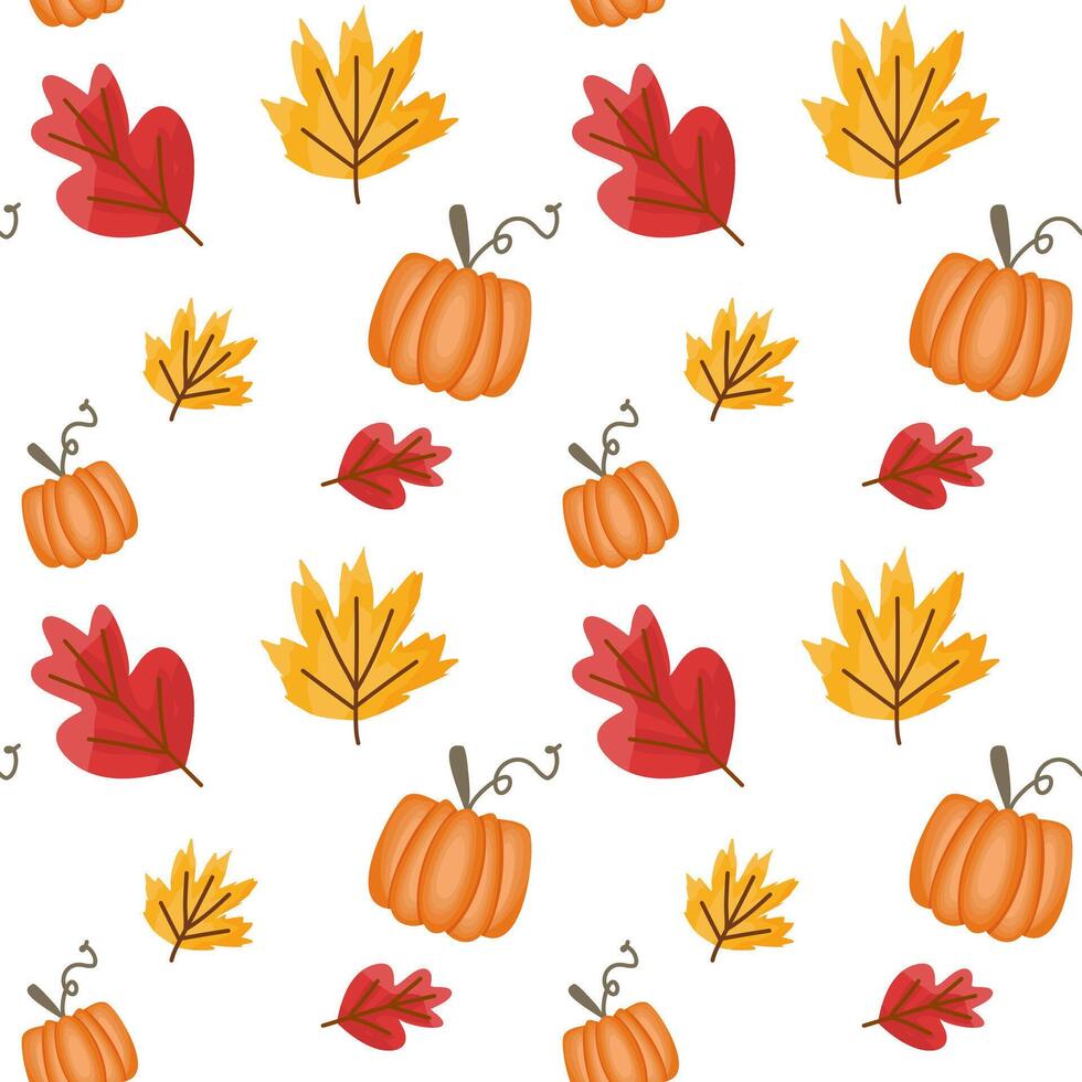 Colorful pumpkins and autumn leaves pattern vector