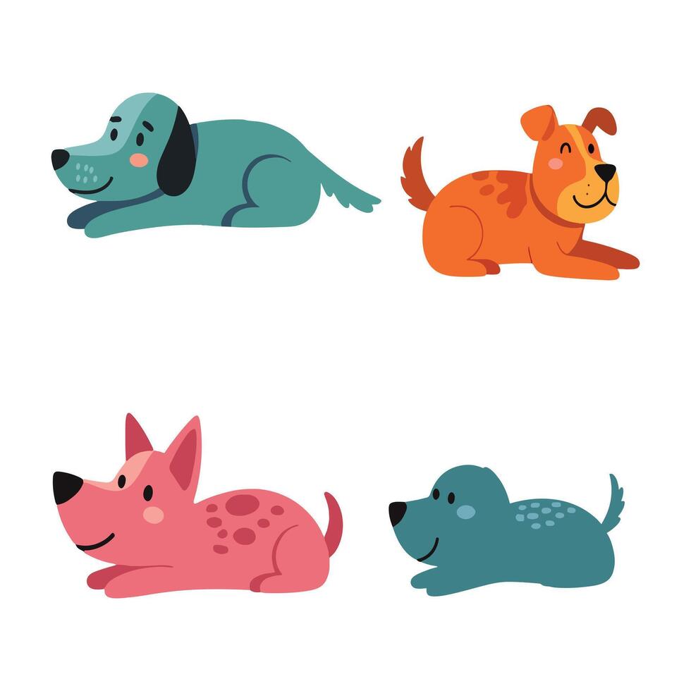 Set of Kawaii Style Dog with Round Face on White Background vector