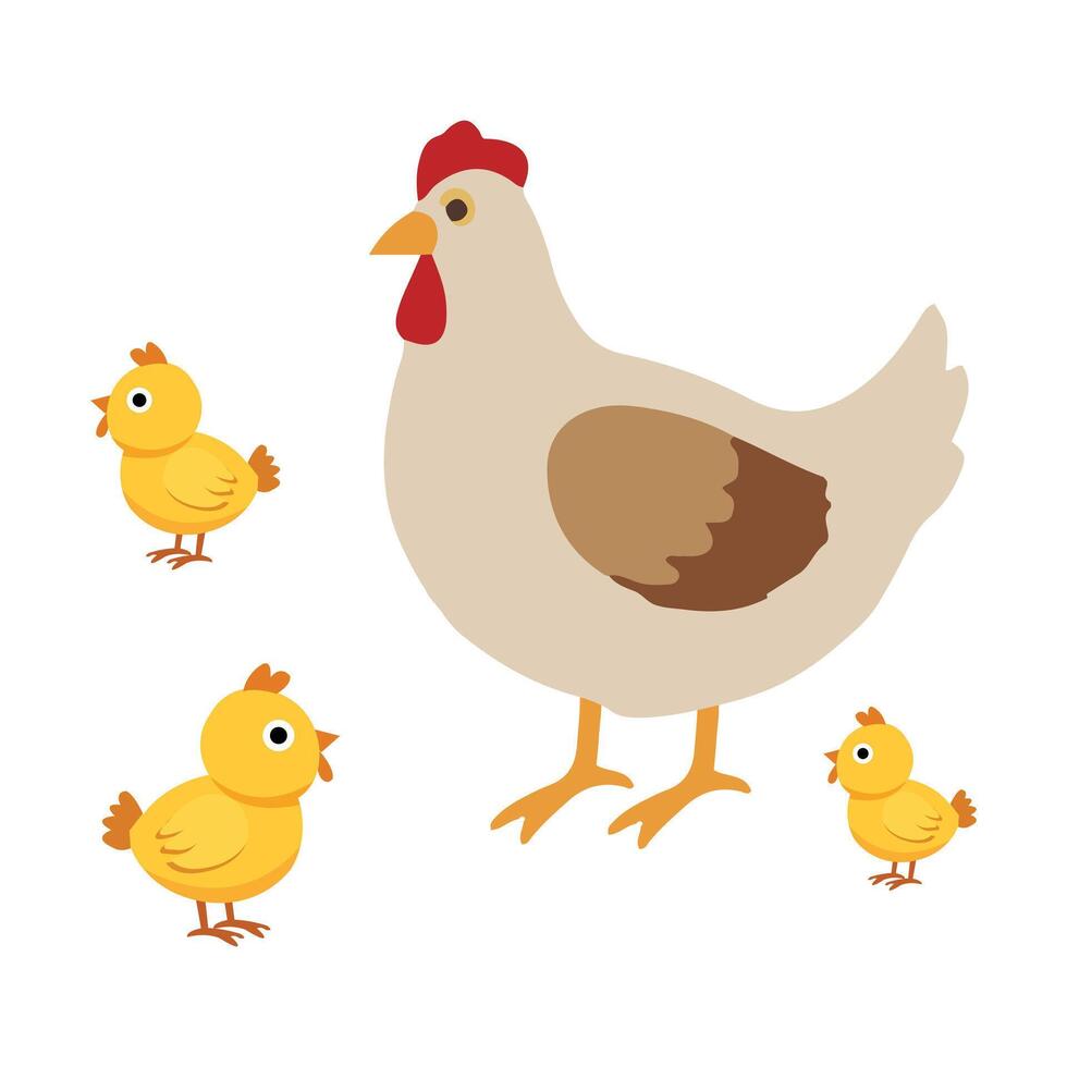 Smiling Hen and Chick Duo on White Background vector