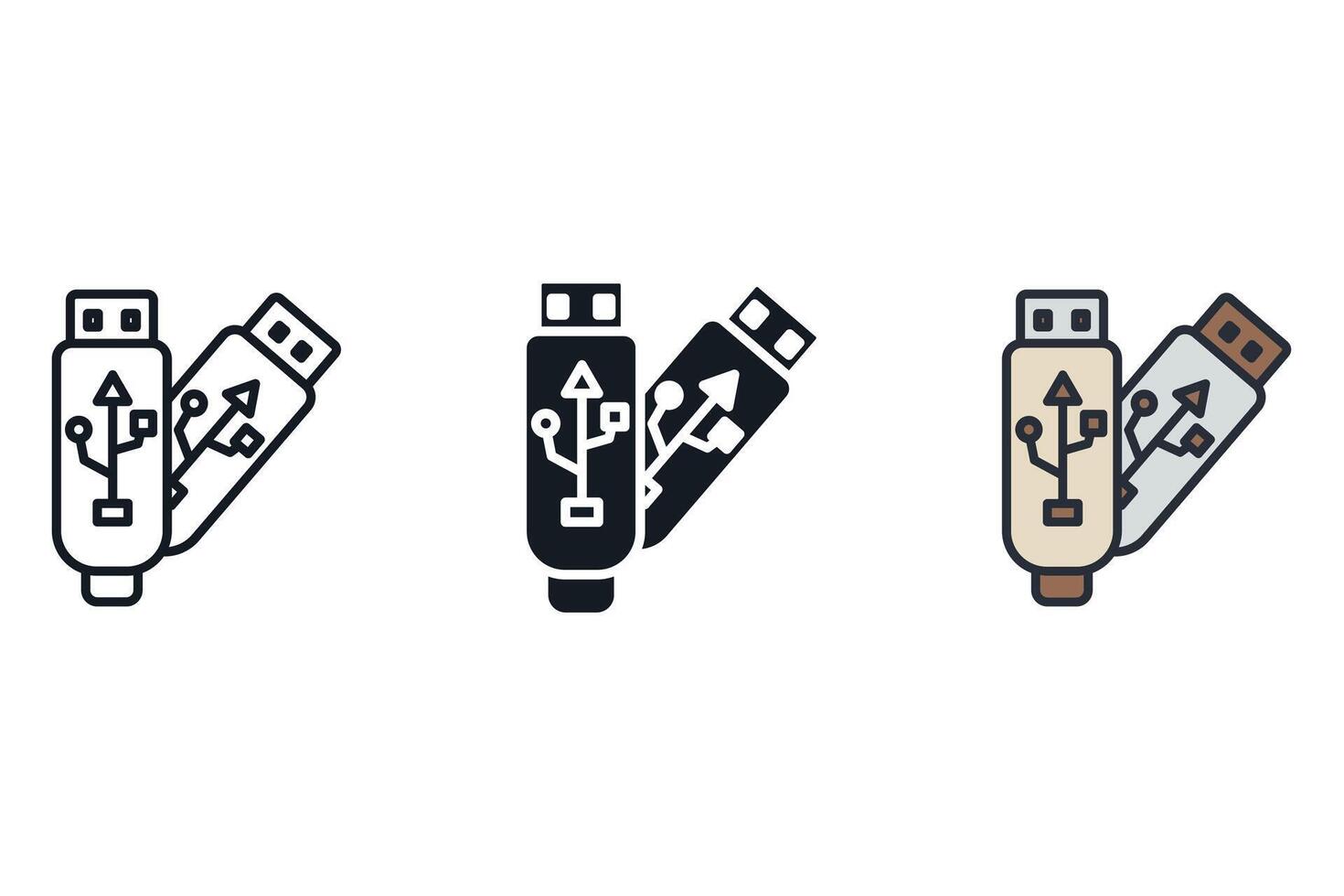 usb flash set art icons pack vector