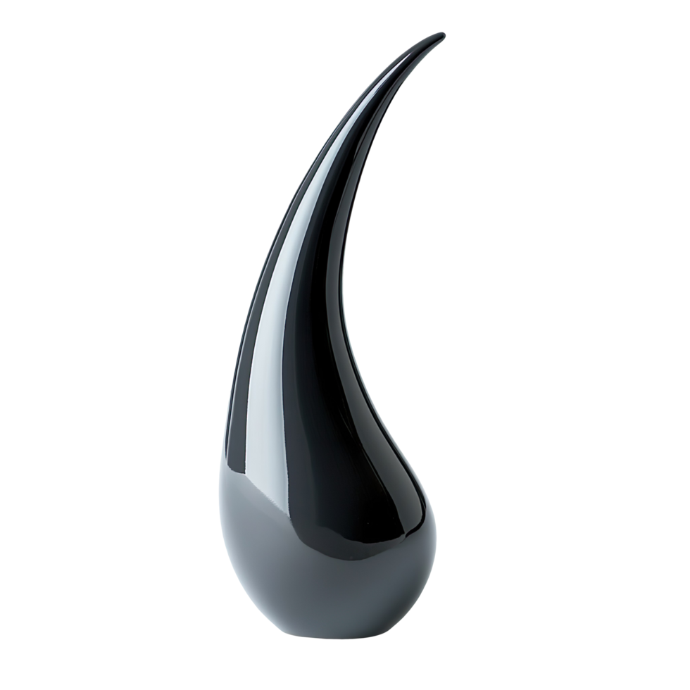 Modern Abstract Black Glossy Sculpture with Elegant Curved Teardrop Shape in Minimalist Art Style Isolated On Transparent Background png