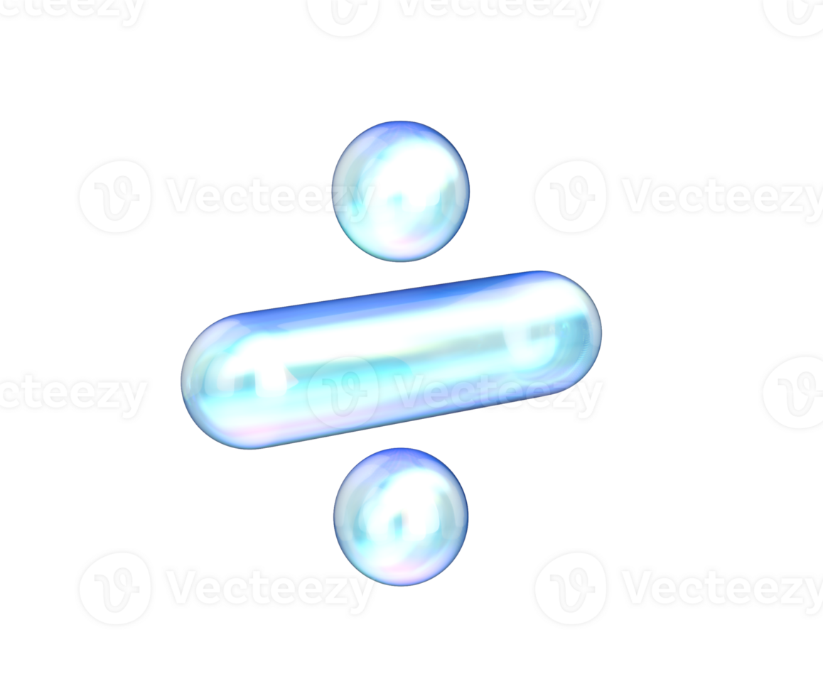 division symbol with blue and white gradient, soft reflections and depth. 3D Illustration png