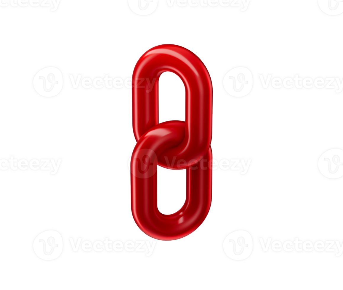 Red chain link icon with a glossy finish, symbolizing connection and unity. 3d illustration png