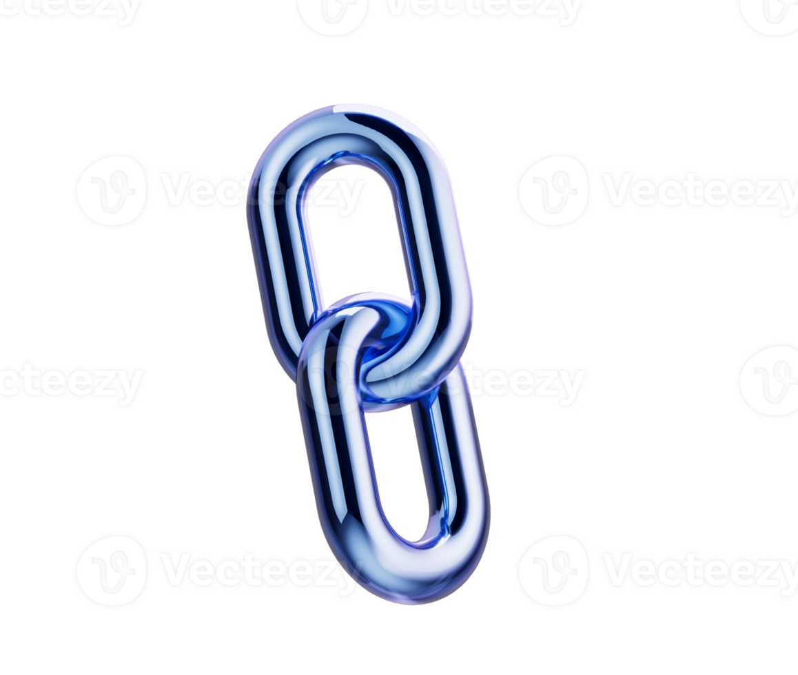 Metallic blue chain link with a glossy finish, symbolizing connection and unity. 3d illustration png