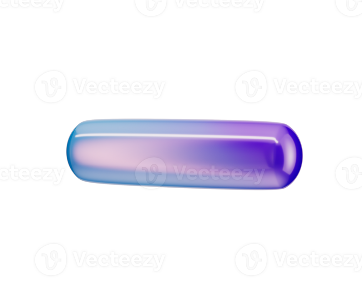 3D Glossy minus icon with a gradient of blue and purple, featuring a modern look. 3d illustration png