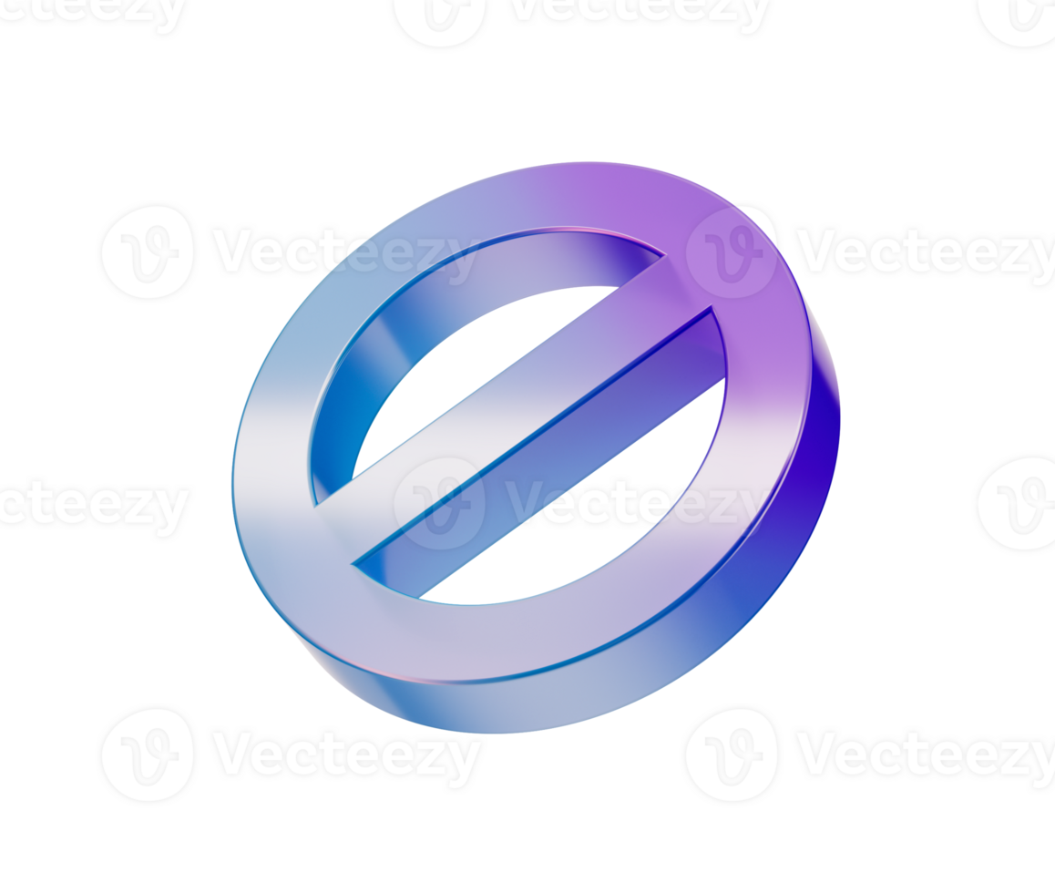 sleek prohibition symbol with a gradient of blue and purple, signifying restriction.3d illustration png