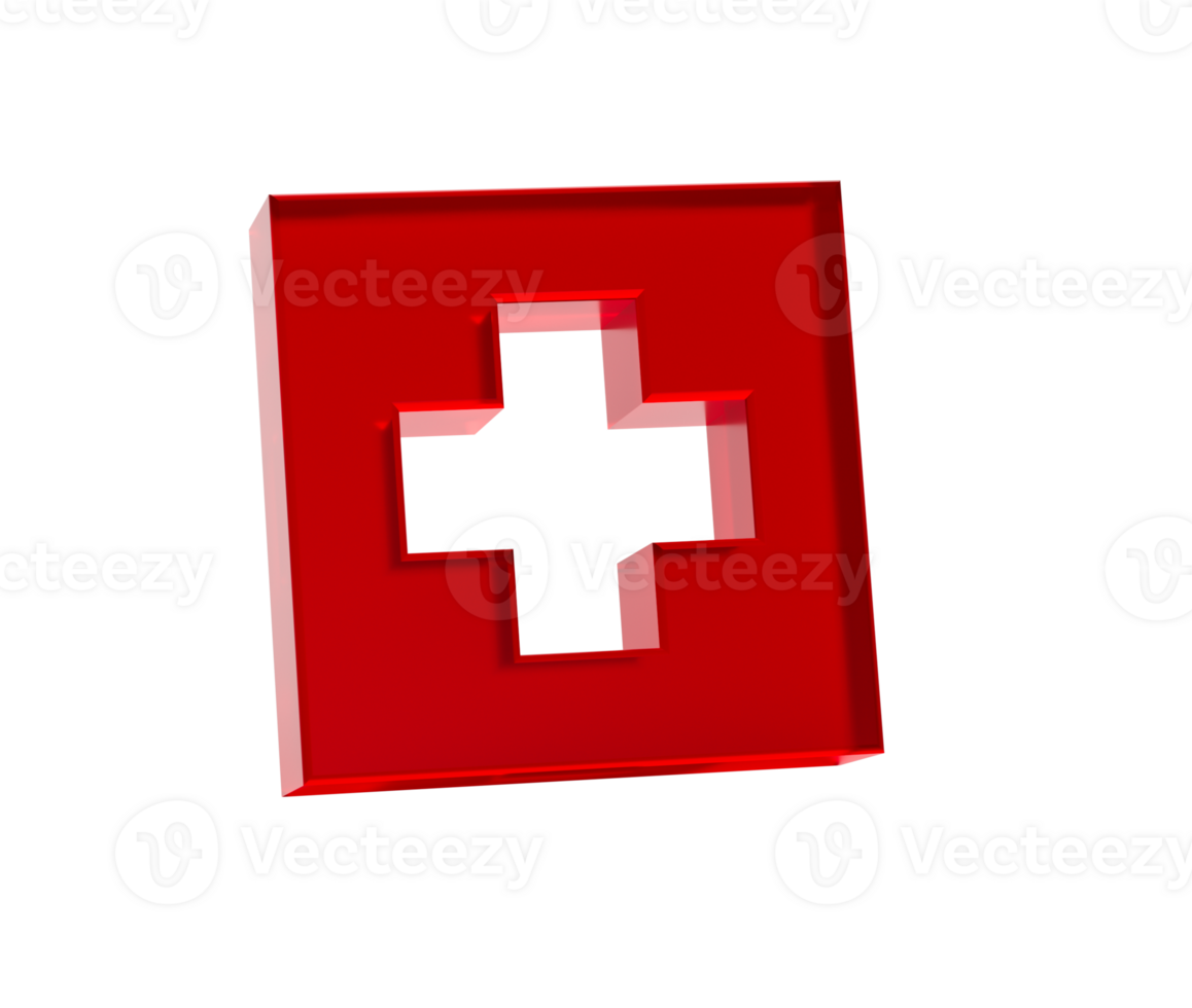 Red first aid icon a white cross, symbolizing medical help and healthcare. 3d illustration png