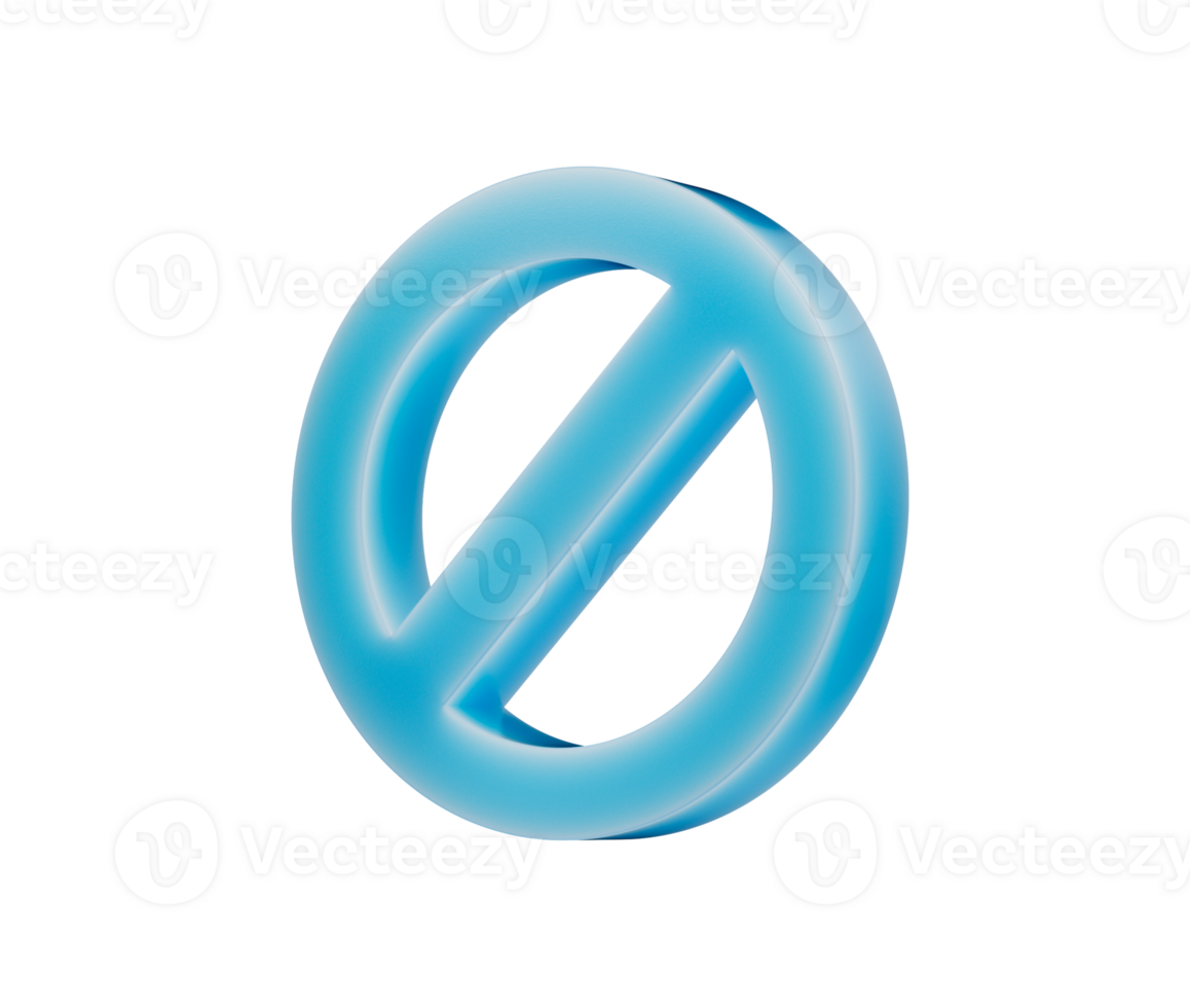 blue prohibition icon with a diagonal bar, symbolizing restriction or denial. 3d illustration png