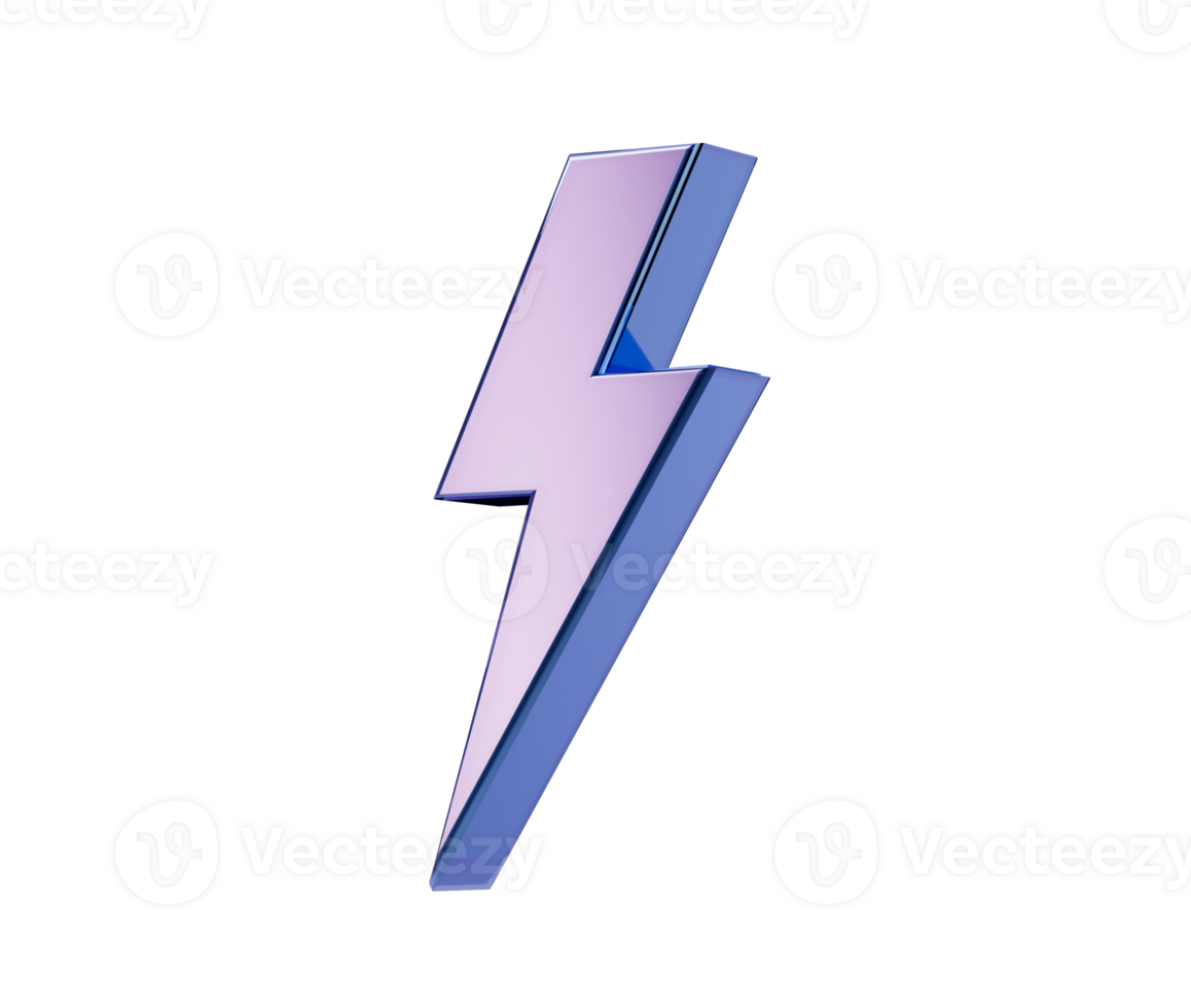 A sleek metallic blue lightning bolt icon with a modern and electrifying look, 3d illustration png