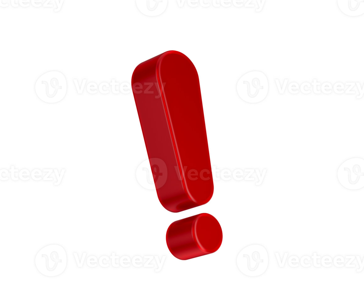 3D Red exclamation mark with a glossy finish, symbolizing urgency or alertness, 3d illustration png