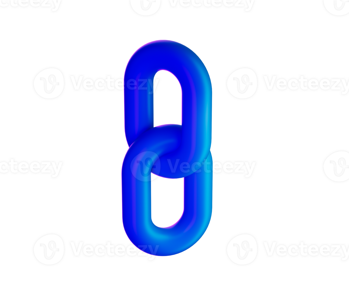 3D Blue chain link icon with a glossy surface, symbolizing connection and unity, 3d illustration png