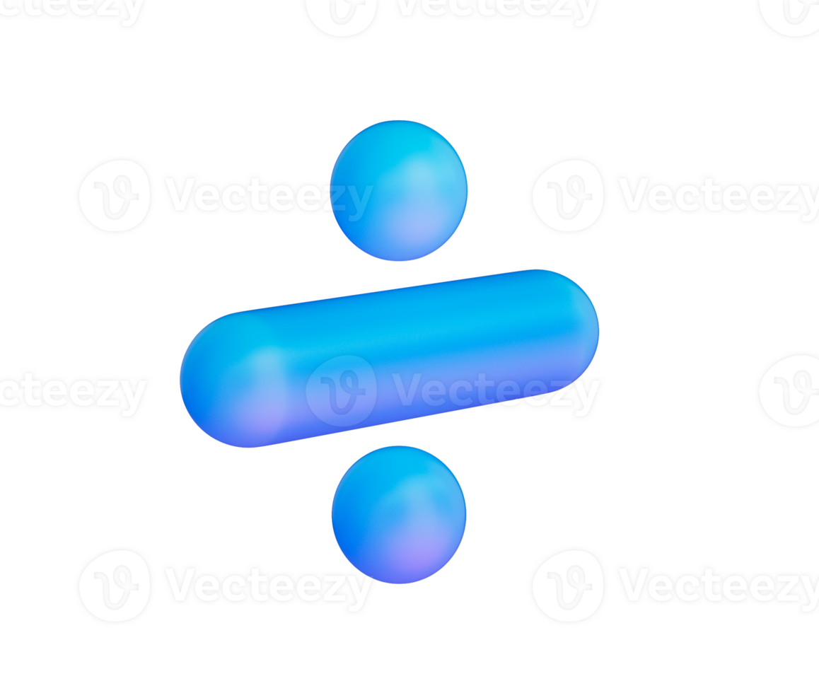A sleek division symbol with a smooth, matte blue finish and soft lighting. 3d illustration png