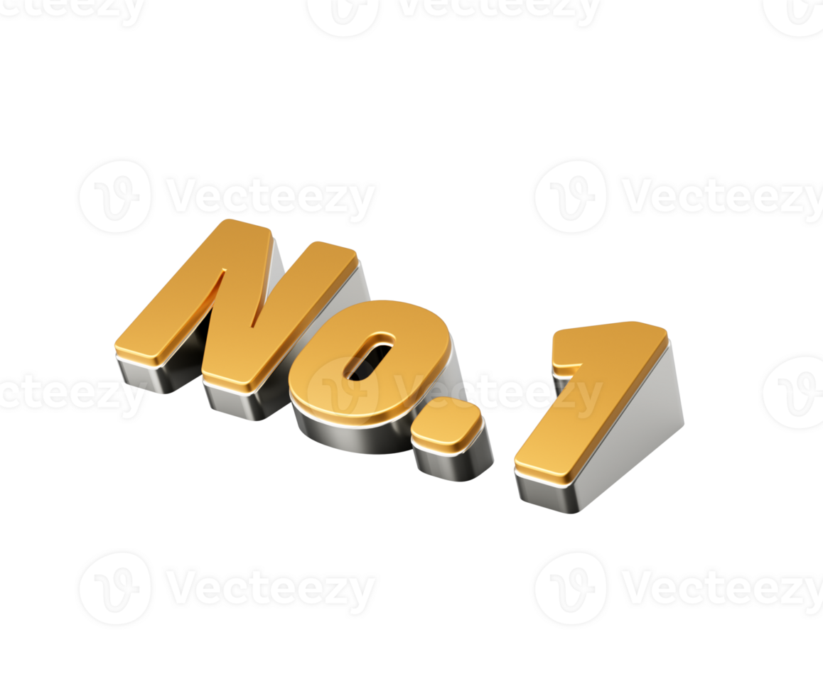 Number One No.1 Text Crafted In Silver And Gold Design With Radiant Metallic Finish, 3D Illustration png