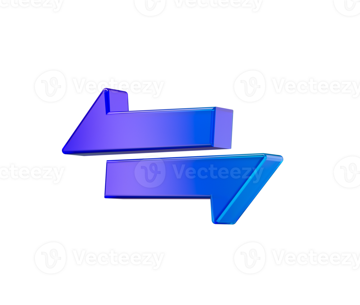 3D Shiny two arrows in purple and blue, pointing left and right. 3D Illustration. png