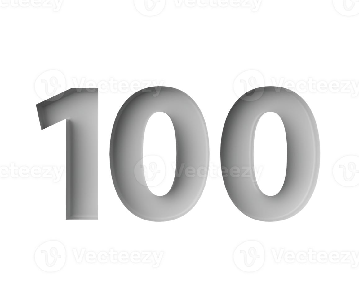 Sleek White Number 100 Hundred With Subtle Shadow Embossed Into Grey Background 3D Illustration png