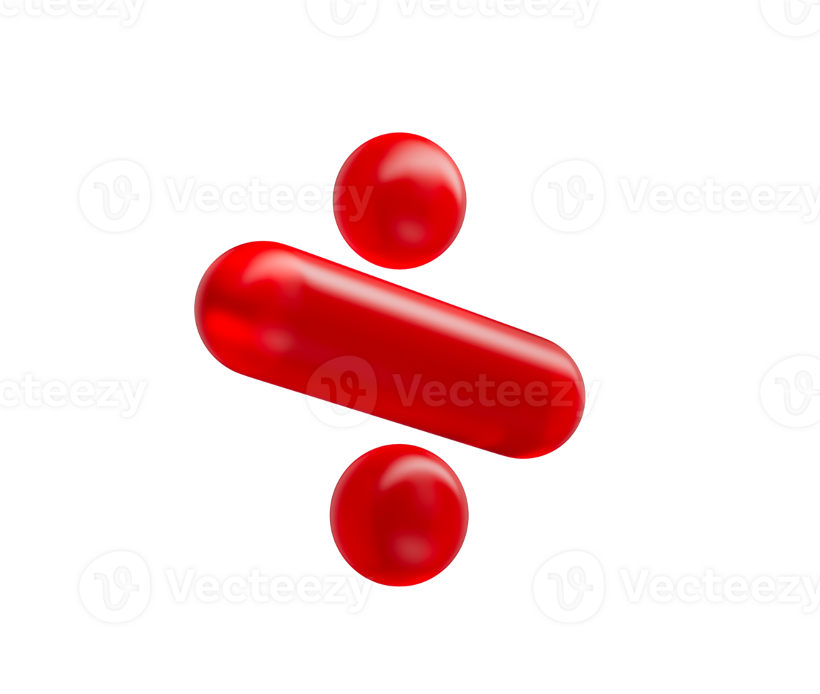 3D Glossy red division symbol with a sleek and modern reflective appearance, 3d illustration png