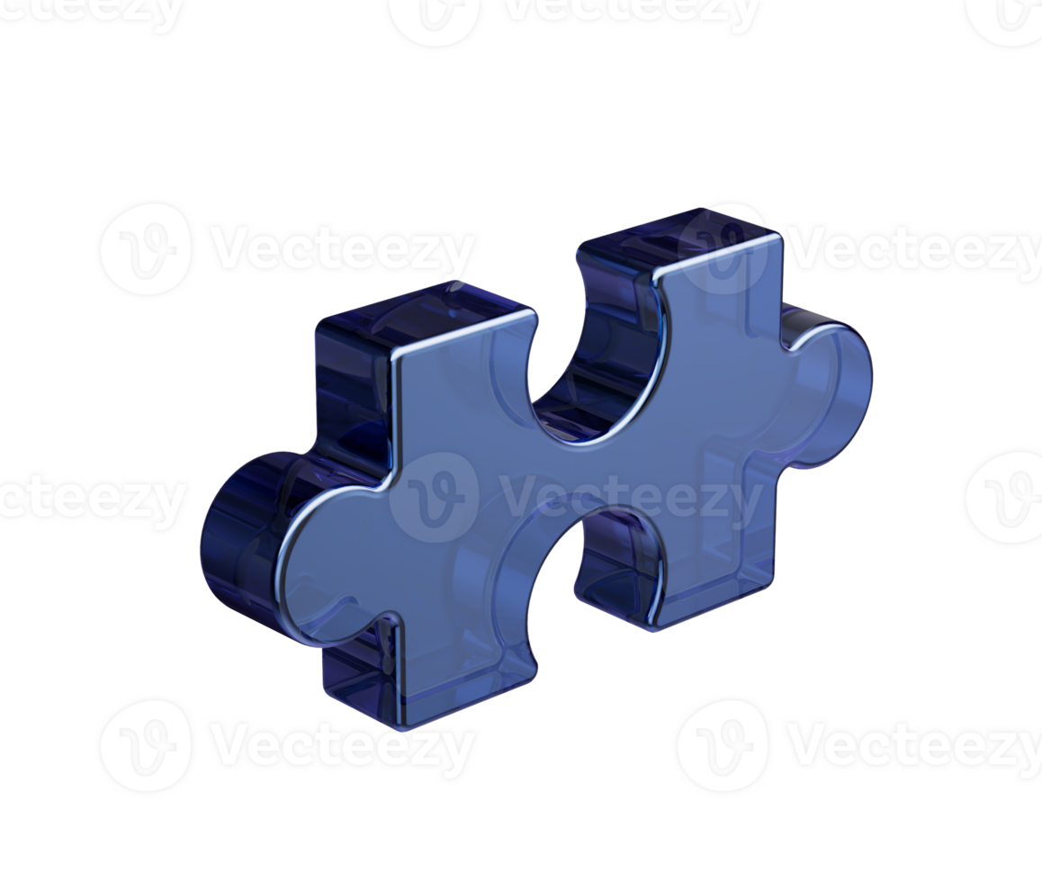 A sleek, glossy dark blue puzzle piece with a modern and futuristic design, 3d illustration png