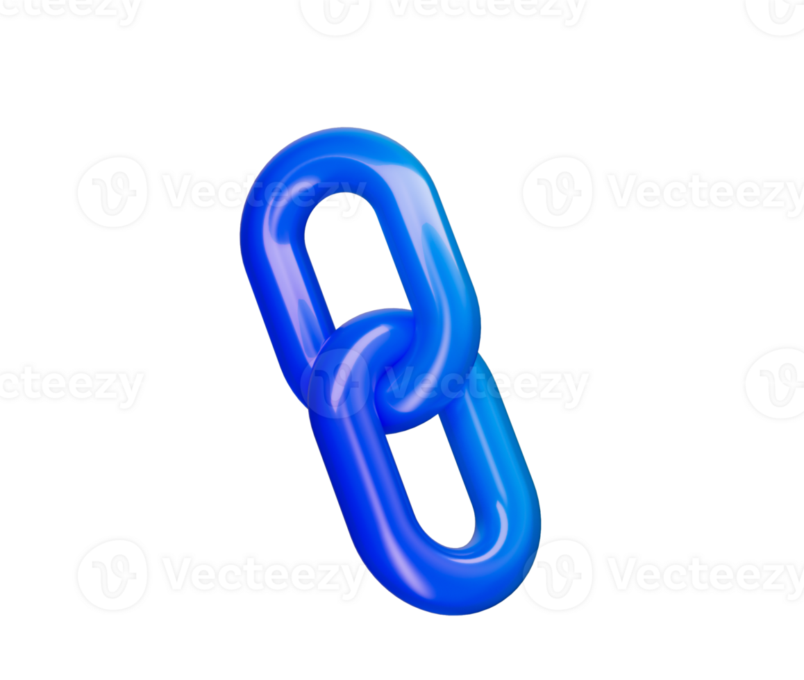 3D Blue chain link icon with a glossy finish, symbolizing connection and unity, 3d illustration png