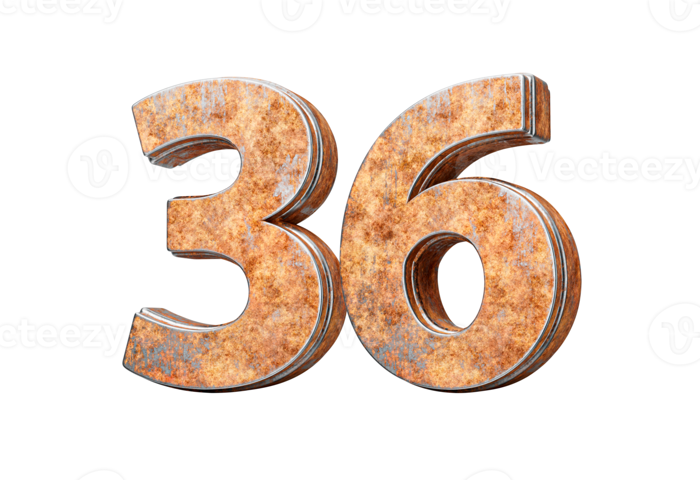 Number Thirty Six 36 Digit Made Of Old Rusty Iron Metal Texture 3d Illustration png