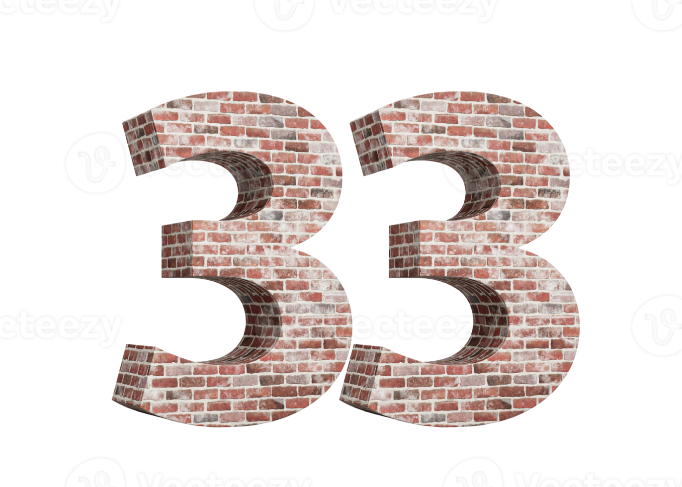 Number Thirty Three 33 Digit Made Of Old Grunge Texture Wall Of Bricks 3D Illustration png