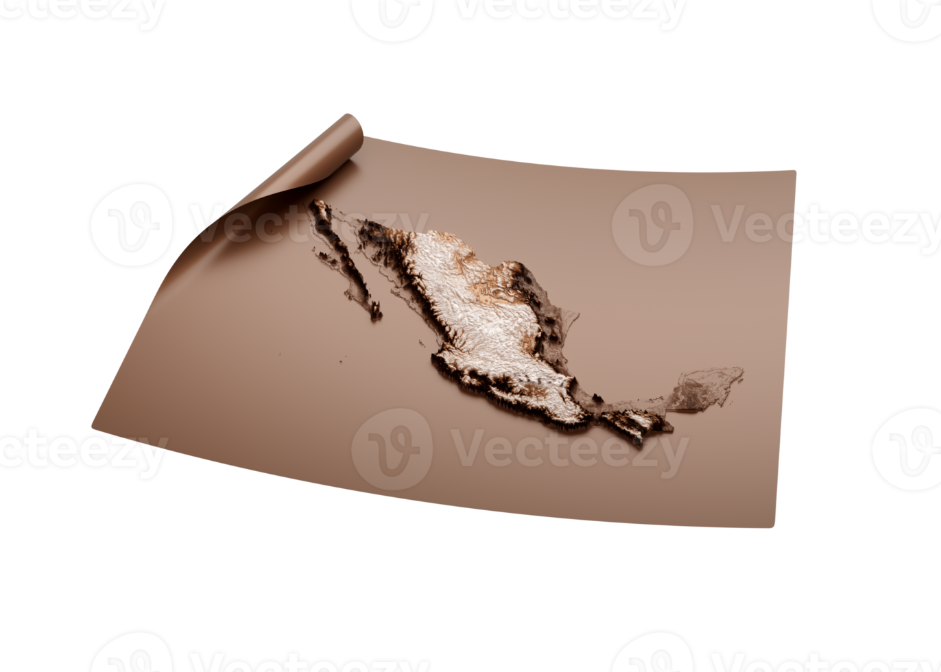Map Of Mexico Old Style Brown On Unrolled Map Paper Sheet, 3d Illustration png