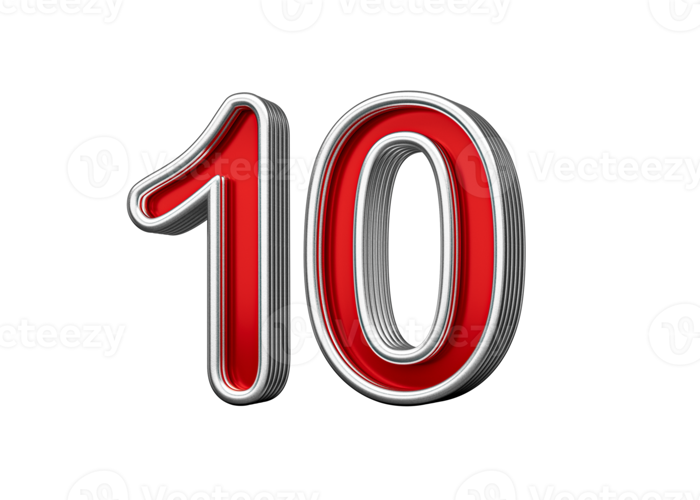 Vibrant Red Number Ten 10 With Metallic Gleam And Beveled Edges, 3D Illustration png