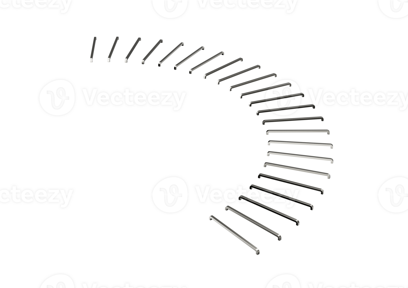 Curved arrangement of metal staple pins, showcasing precision and symmetry. 3D Illustration png