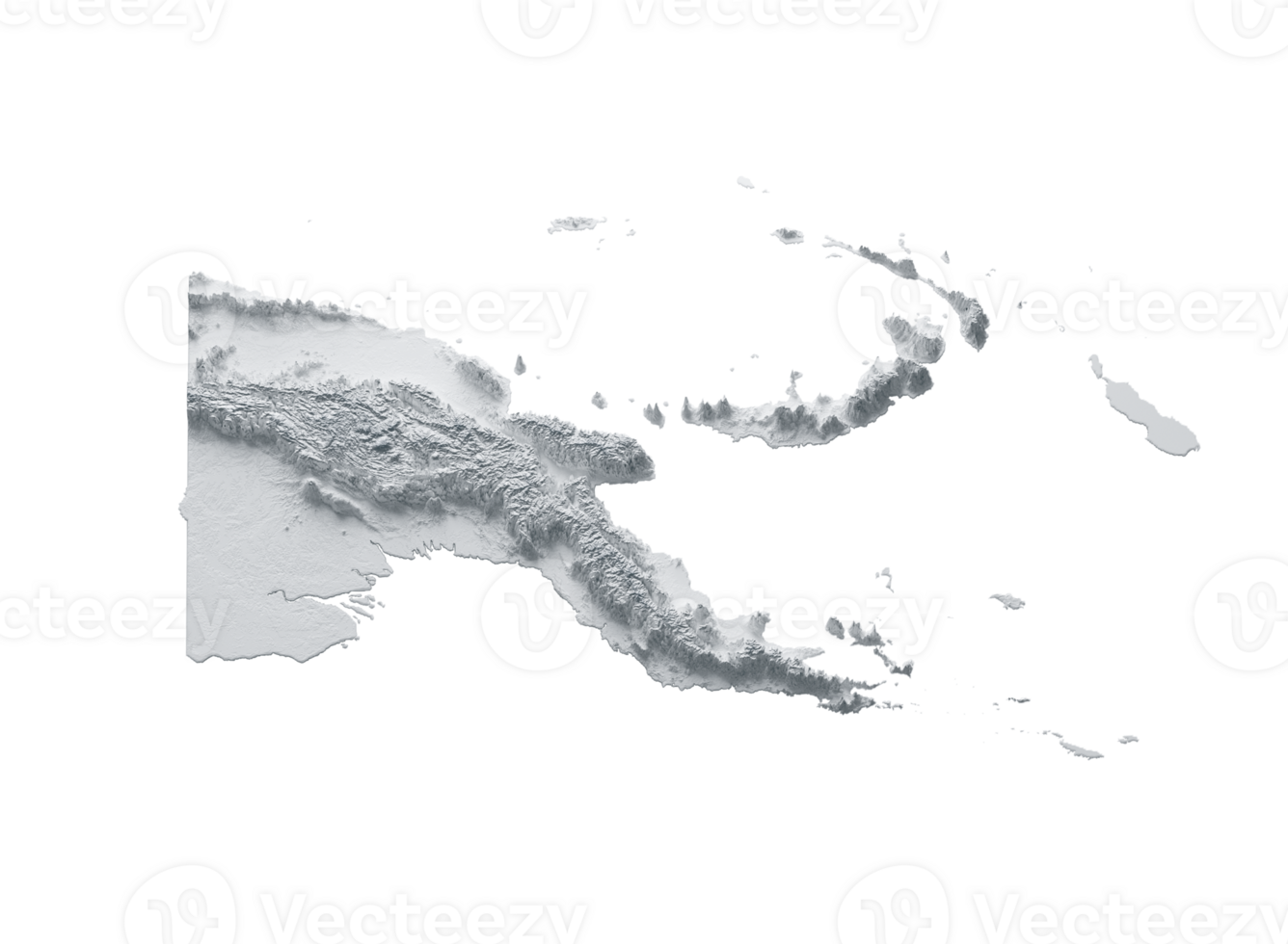Papua New Guinea Map Gray And White Shaded Relief Textured Map On White Background 3D Illustration png