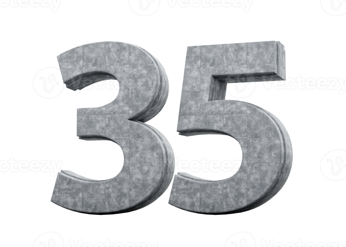 Concrete Number Thirty Five 35 Digit Made Of Grey Concrete Stone White 3d Illustration png