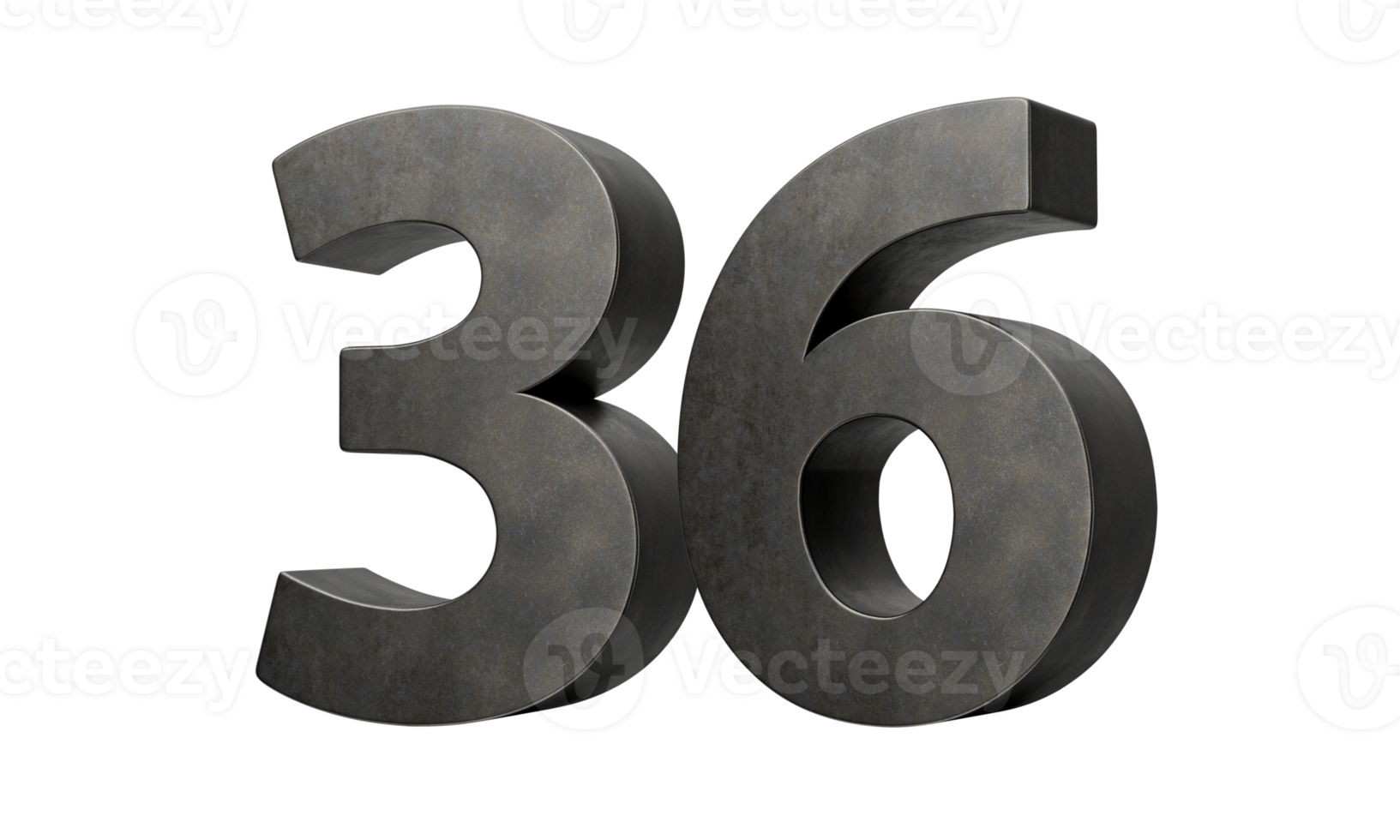 Number Thirty six 36 Digit Made Of Gray Smooth Cast Iron 3d Illustration png