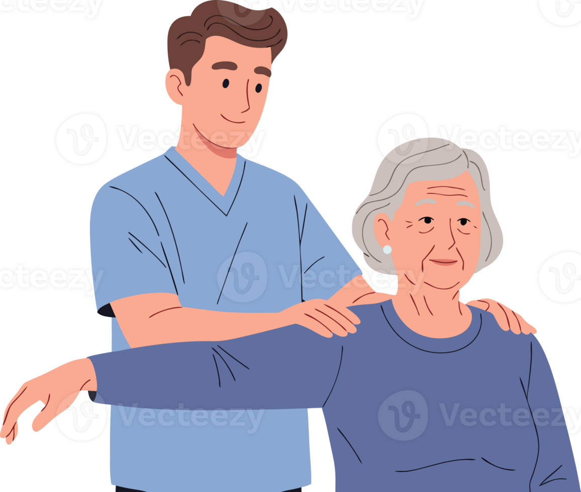 Caregiver Assisting Senior Woman with Gentle Support in a Compassionate Environment png