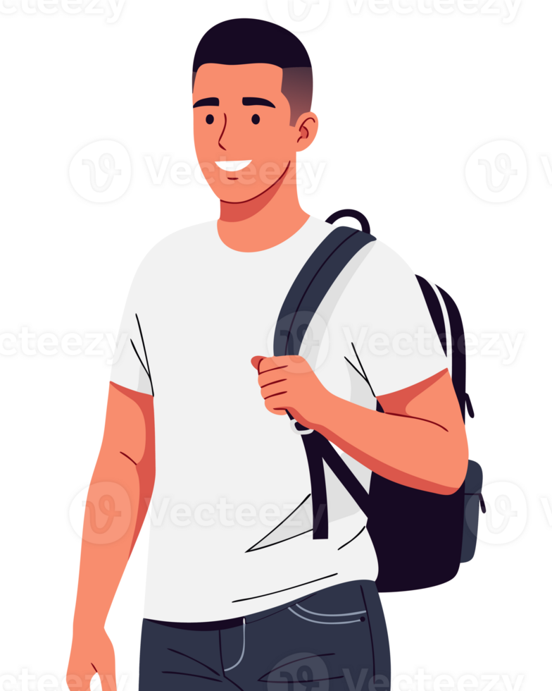 Happy Student with Backpack Ready for Learning and Educational Adventure in School or College Setting png
