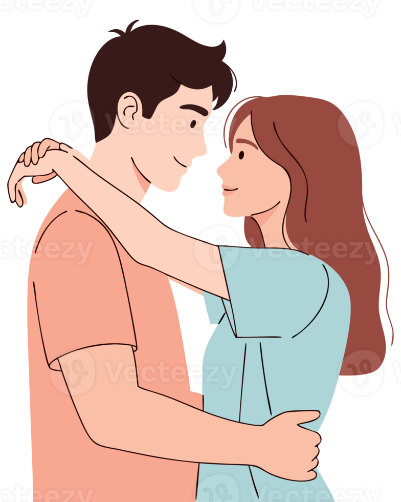 Happy Couple Embracing in a Romantic Setting, Showcasing Affection and Togetherness with Warm Smiles and Gentle Touches png