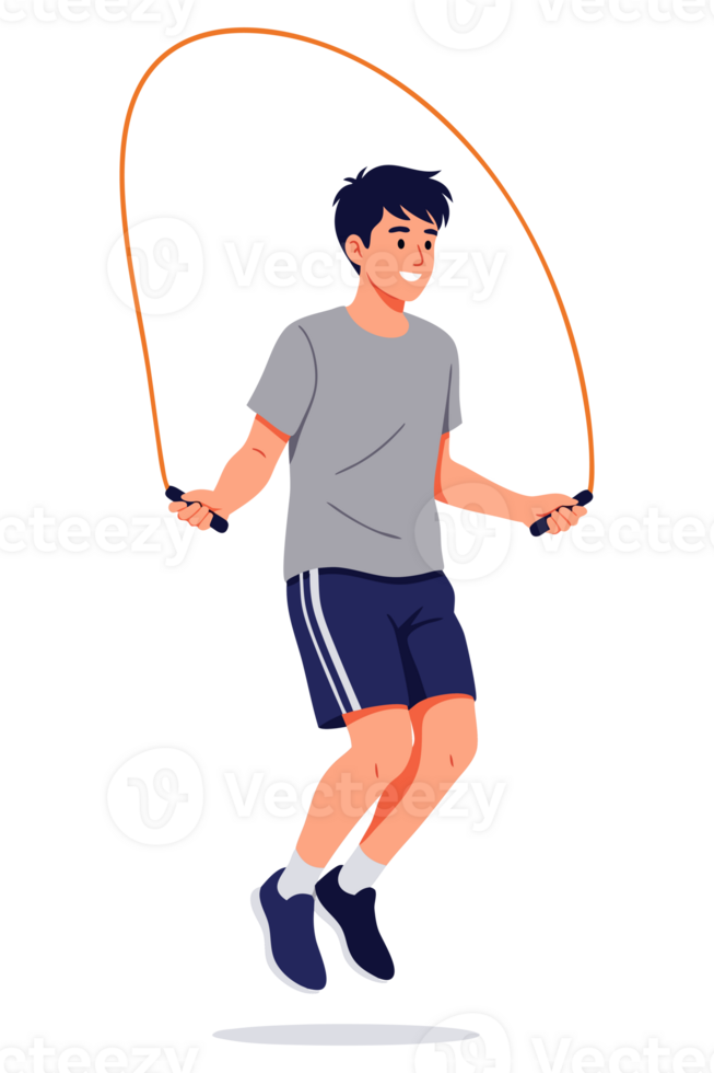 Happy Man Jumping Rope for Cardio Workout in Active and Healthy Lifestyle Focus on Exercise and Fitness Routine png