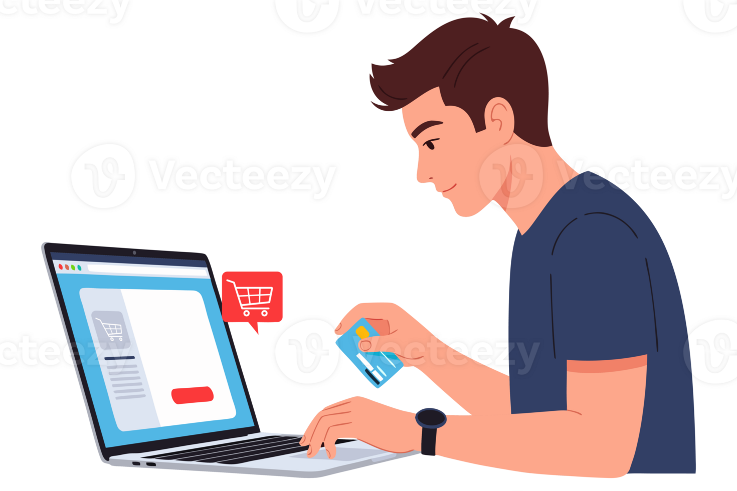 Young Man Shopping Online with Credit Card at Laptop in Concept png