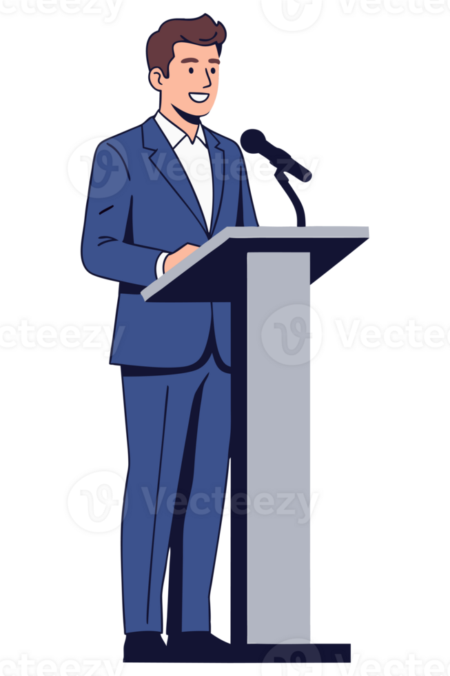 Professional Speaker at Podium Delivering Engaging Presentation png