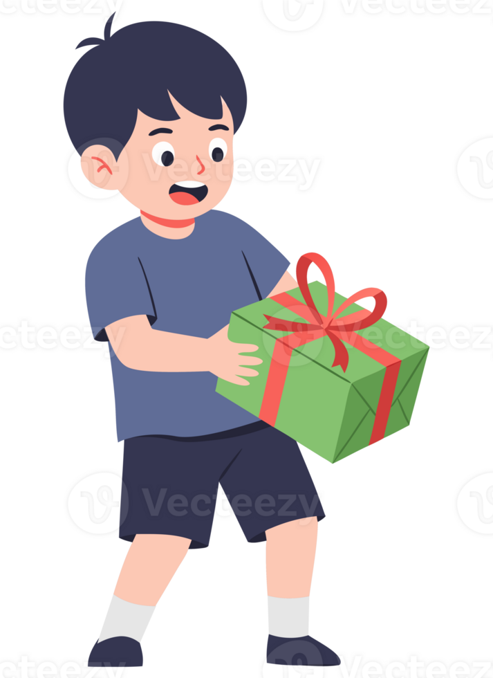 Joyful Boy Receiving a Surprise Birthday Gift with Excitement and Happiness on His Special Day png