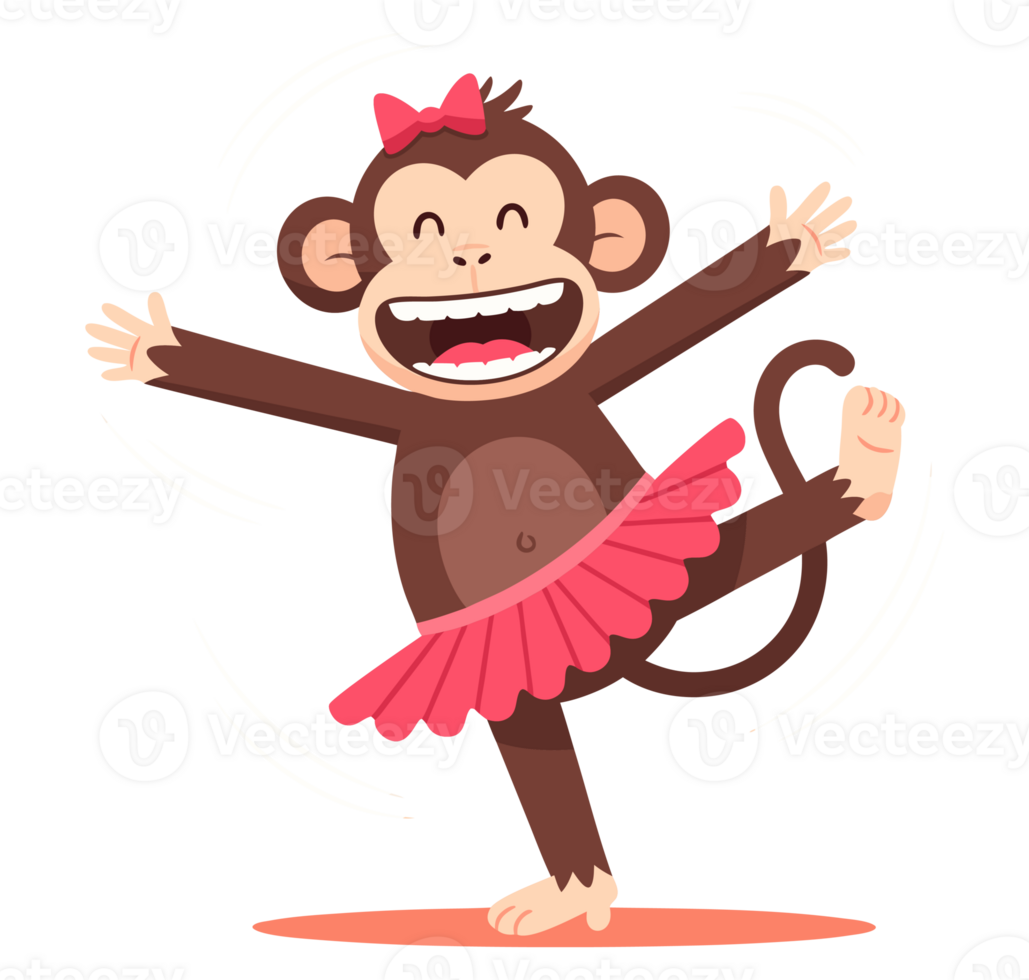 Playful Monkey Dancing in a Colorful Tutu, Exuding Joy and Fun in a Whimsical Animal Concept png