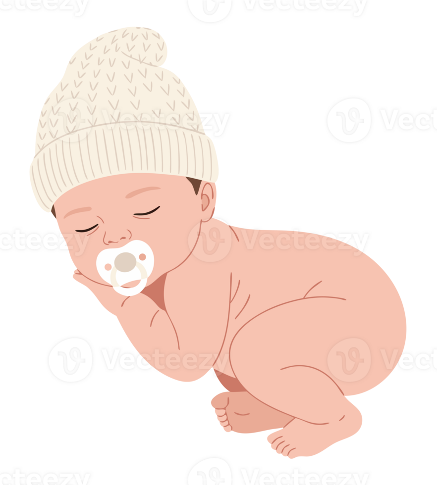 Cute Baby Sleeping Peacefully with Pacifier in Cozy Knitted Hat Ideal for Baby Products and Parenting Themes png