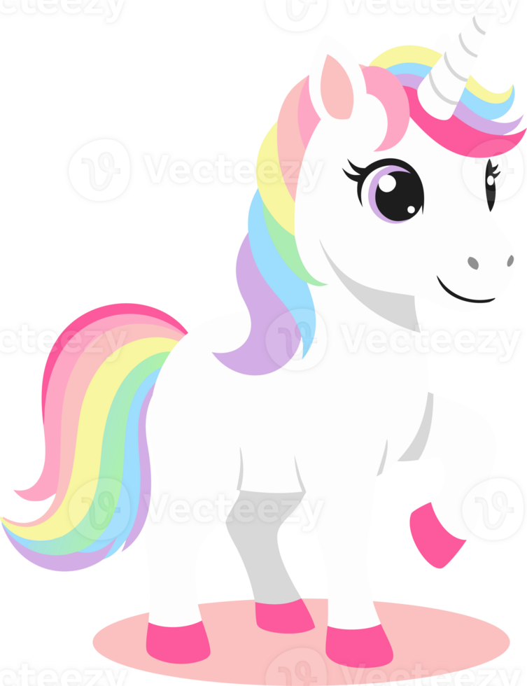 Whimsical Unicorn Character in a Colorful Fantasy World, Capturing the Magic of Childhood Imagination and Joyful Adventures in a Bright Cartoon Style png