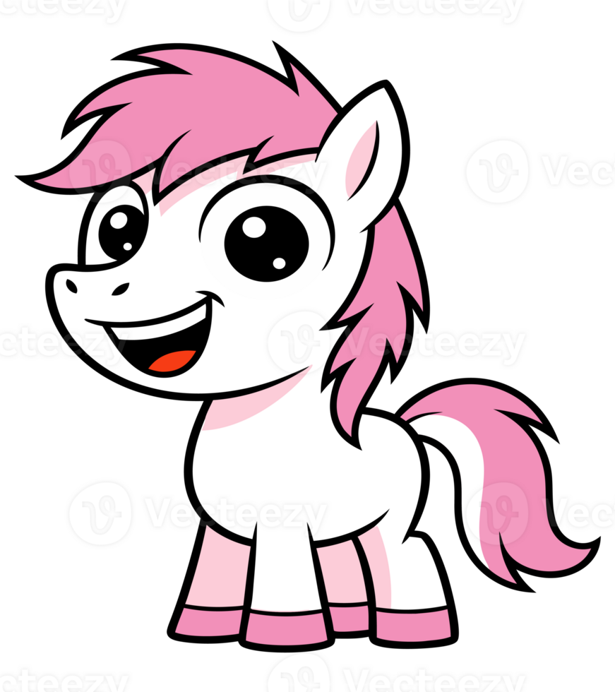 Adorable Cartoon Pony Character with Pink Mane and Tail, Symbolizing Fantasy and Childhood Joy in a Whimsical Design png