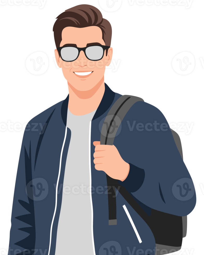 Happy Male Student with Eyeglasses and Backpack Smiling While Engaging in Learning Activities png