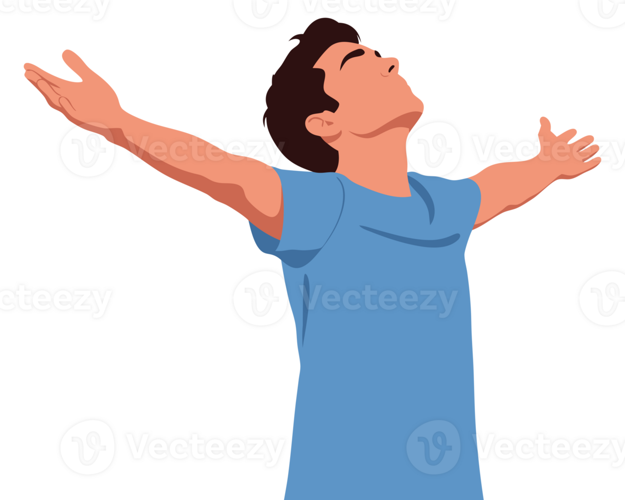 Man Embracing Joy and Happiness with Open Arms, Symbolizing Peace and Freedom in a Conceptual Illustration png