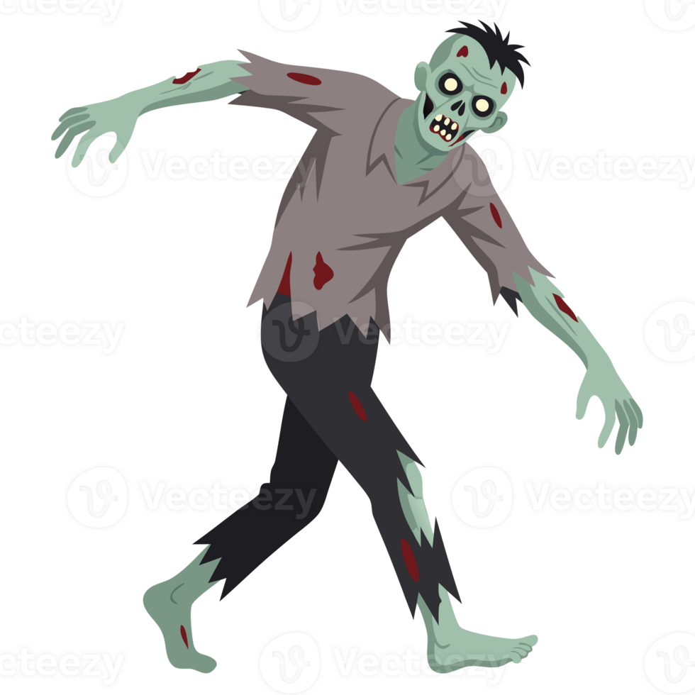 Creepy Zombie Illustration Featuring Undead Character in Tattered Clothing, Perfect for Horror Themes and Spooky Designs png