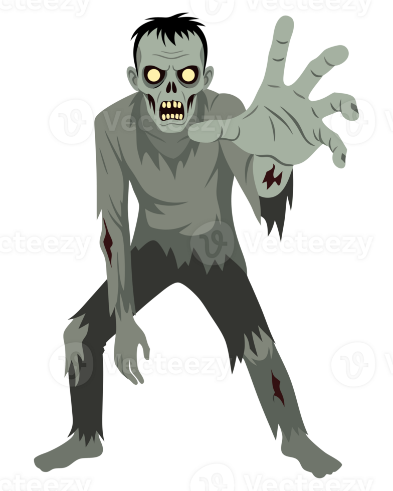 Eerie Undead Zombie Reaching Out with Spooky Glow Eyes, Capturing the Essence of Horror and Fear for Dark Fantasy Themes png