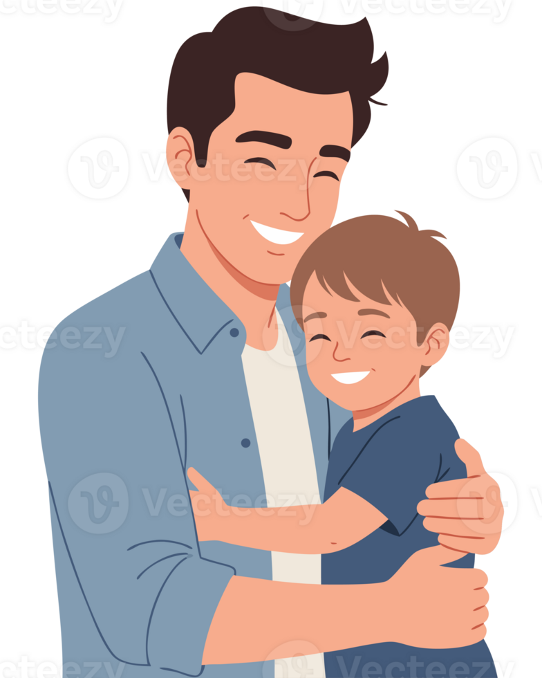 Heartwarming Scene of a Father Embracing His Young Son, Symbolizing Love, Family Bond, and Paternal Care in a Joyful and Cherished Moment png