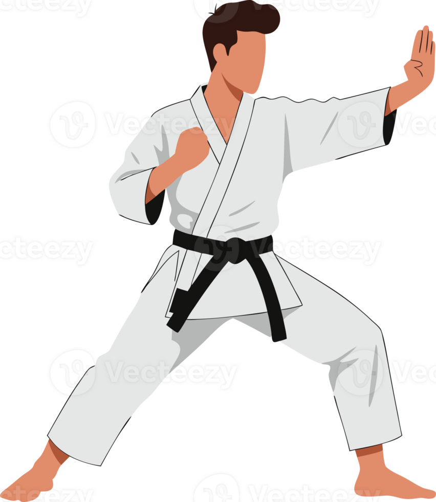 Dynamic Man Practicing Karate Pose for Self-Defense Training and Strength Development in Martial Arts Discipline png