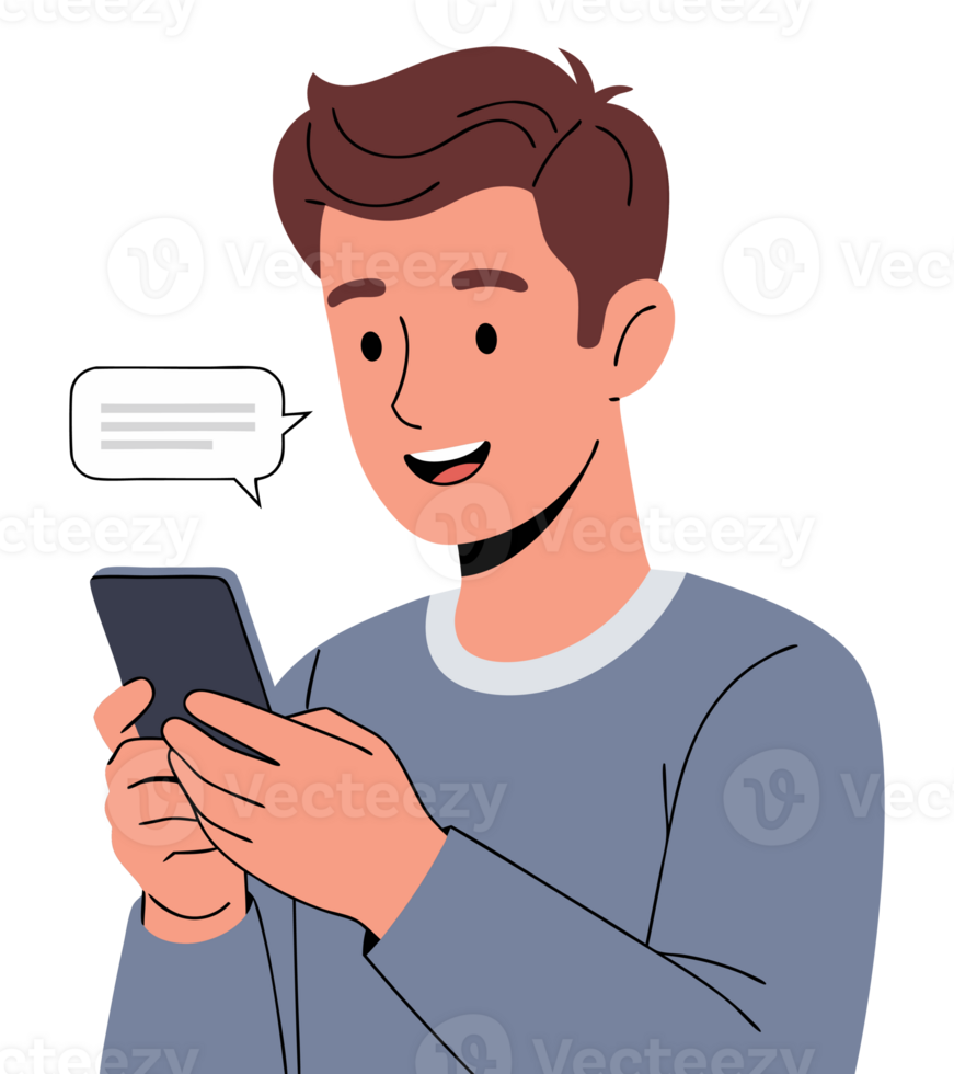 Engaging in Online Communication through Messaging on Smartphone, Illustrating Social Media Interaction Concept png